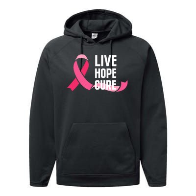 Live Hope Cure Breast Cancer Awareness Ribbon Performance Fleece Hoodie