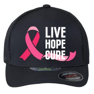 Live Hope Cure Breast Cancer Awareness Ribbon Flexfit Unipanel Trucker Cap