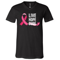 Live Hope Cure Breast Cancer Awareness Ribbon V-Neck T-Shirt