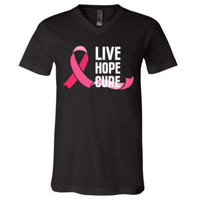 Live Hope Cure Breast Cancer Awareness Ribbon V-Neck T-Shirt