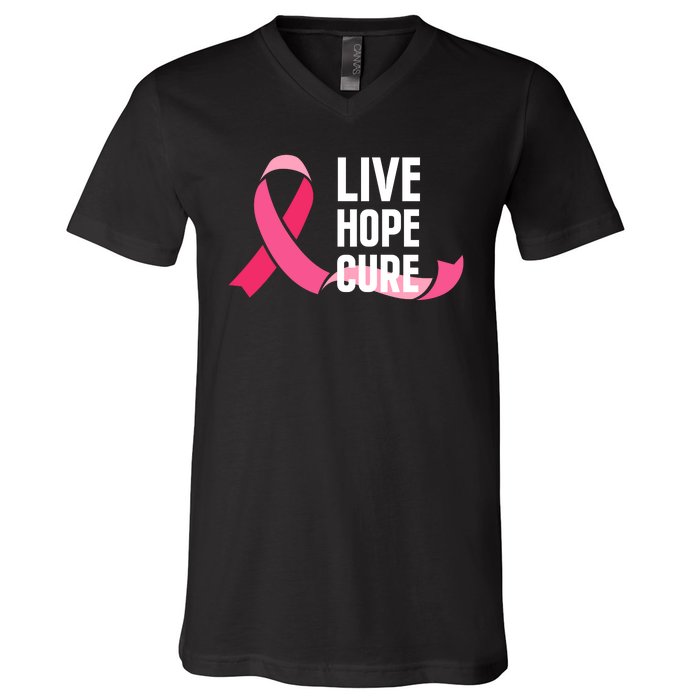 Live Hope Cure Breast Cancer Awareness Ribbon V-Neck T-Shirt