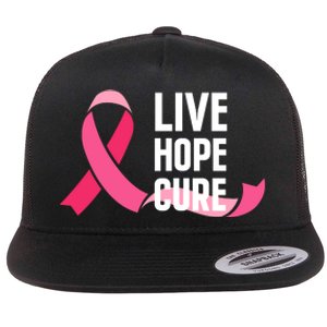 Live Hope Cure Breast Cancer Awareness Ribbon Flat Bill Trucker Hat