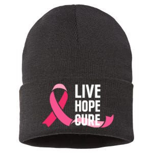 Live Hope Cure Breast Cancer Awareness Ribbon Sustainable Knit Beanie