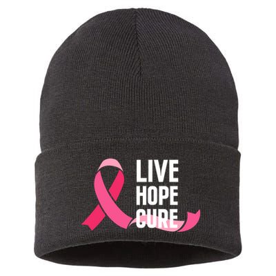 Live Hope Cure Breast Cancer Awareness Ribbon Sustainable Knit Beanie