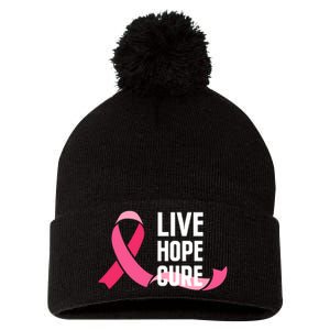 Live Hope Cure Breast Cancer Awareness Ribbon Pom Pom 12in Knit Beanie