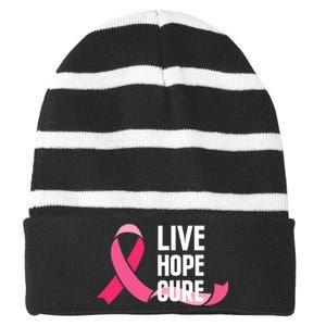 Live Hope Cure Breast Cancer Awareness Ribbon Striped Beanie with Solid Band