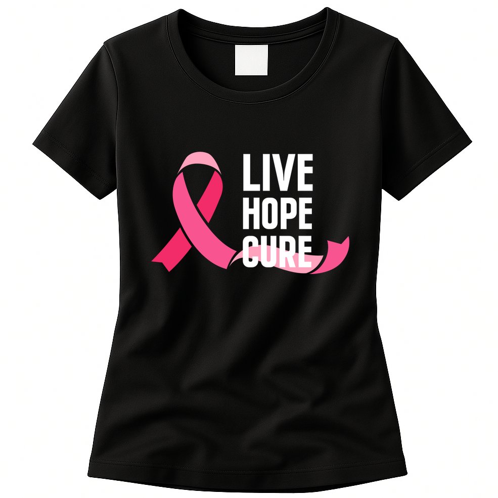 Live Hope Cure Breast Cancer Awareness Ribbon Womens T-Shirt