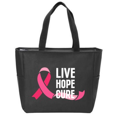 Live Hope Cure Breast Cancer Awareness Ribbon Zip Tote Bag