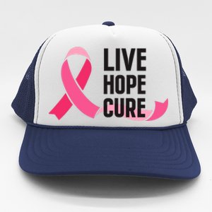 Live Hope Cure Breast Cancer Awareness Ribbon Trucker Hat