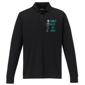 Lazy Halloween Costume Funny Skeleton I Dont Need Nobody Gift Performance Long Sleeve Polo