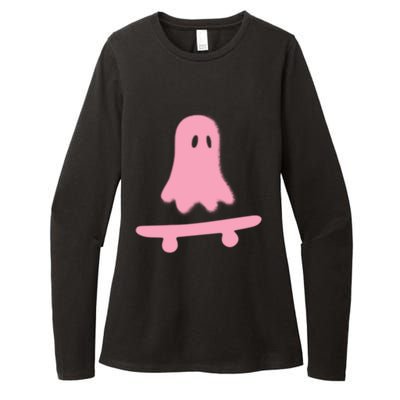 Lazy Halloween Costume Funny Skateboarding Ghost Skateboard Cool Gift Womens CVC Long Sleeve Shirt