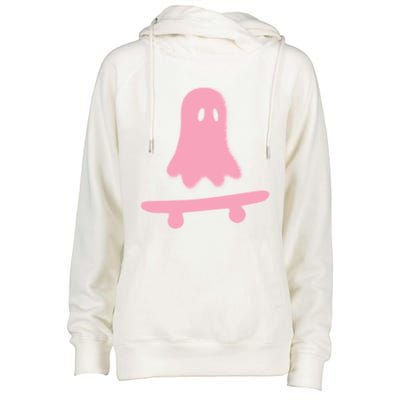 Lazy Halloween Costume Funny Skateboarding Ghost Skateboard Cool Gift Womens Funnel Neck Pullover Hood