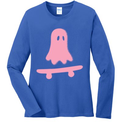 Lazy Halloween Costume Funny Skateboarding Ghost Skateboard Cool Gift Ladies Long Sleeve Shirt