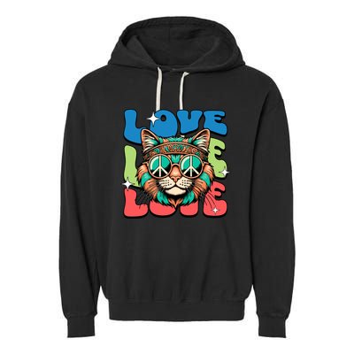 Love Hippie Cat Retro 80s Peace Garment-Dyed Fleece Hoodie