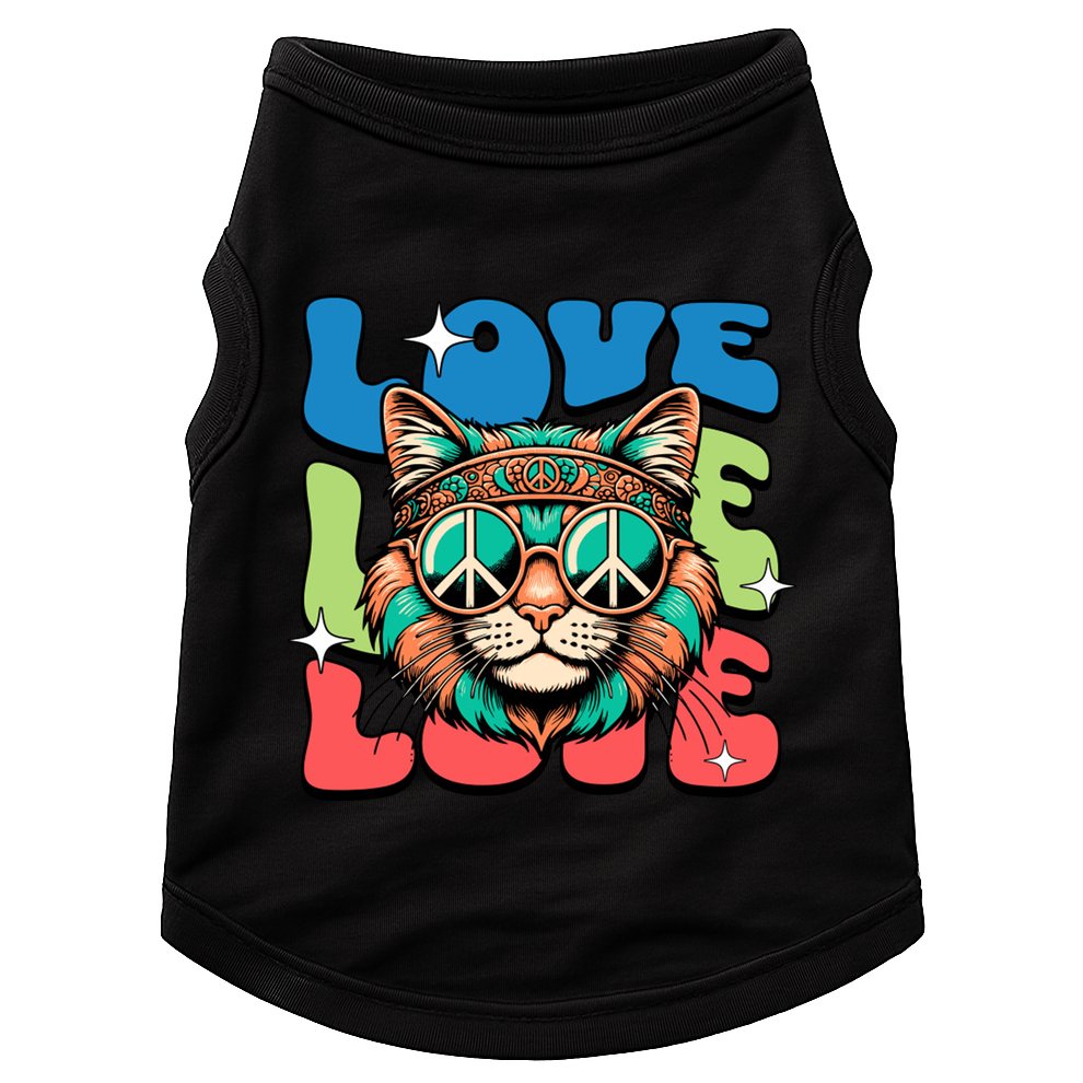 Love Hippie Cat Retro 80s Peace Doggie Tank