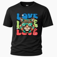 Love Hippie Cat Retro 80s Peace Cooling Performance Crew T-Shirt