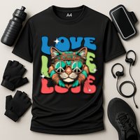 Love Hippie Cat Retro 80s Peace Cooling Performance Crew T-Shirt