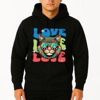 Love Hippie Cat Retro 80s Peace Hoodie