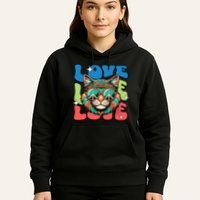 Love Hippie Cat Retro 80s Peace Hoodie