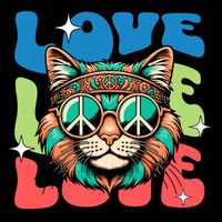 Love Hippie Cat Retro 80s Peace Hoodie