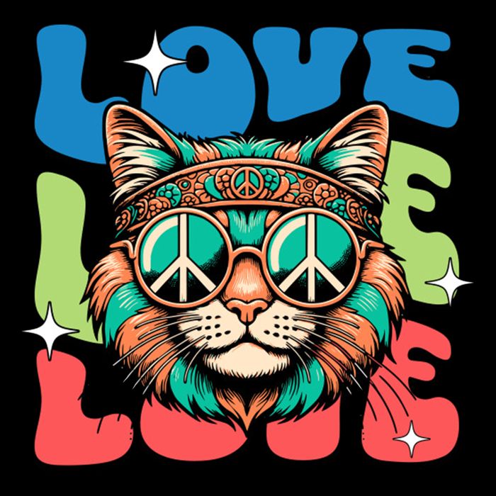 Love Hippie Cat Retro 80s Peace Hoodie