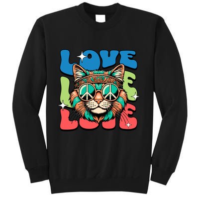 Love Hippie Cat Retro 80s Peace Sweatshirt
