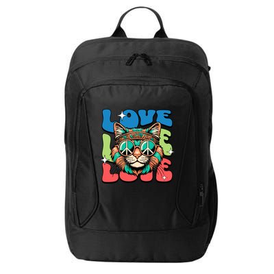 Love Hippie Cat Retro 80s Peace City Backpack