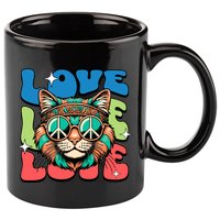 Love Hippie Cat Retro 80s Peace 11oz C Handle Ceramic Mug