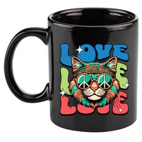 Love Hippie Cat Retro 80s Peace 11oz C Handle Ceramic Mug