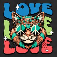 Love Hippie Cat Retro 80s Peace 11oz C Handle Ceramic Mug