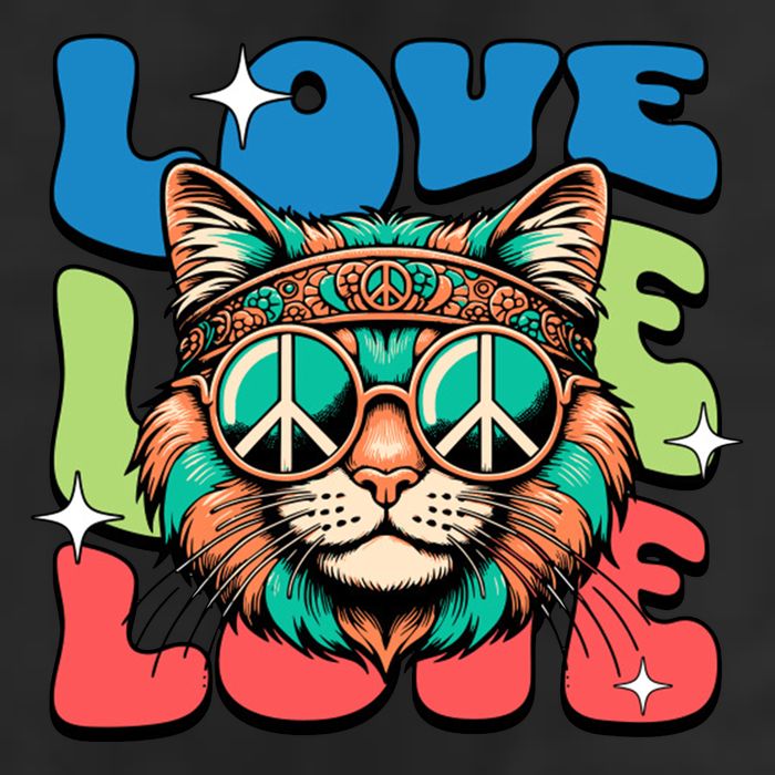 Love Hippie Cat Retro 80s Peace 11oz C Handle Ceramic Mug