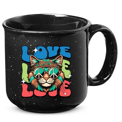 Love Hippie Cat Retro 80s Peace 15oz Campfire Ceramic Mug