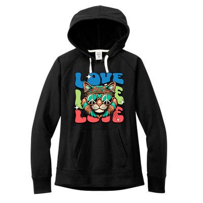 Love Hippie Cat Retro 80s Peace Women's Fleece Hoodie