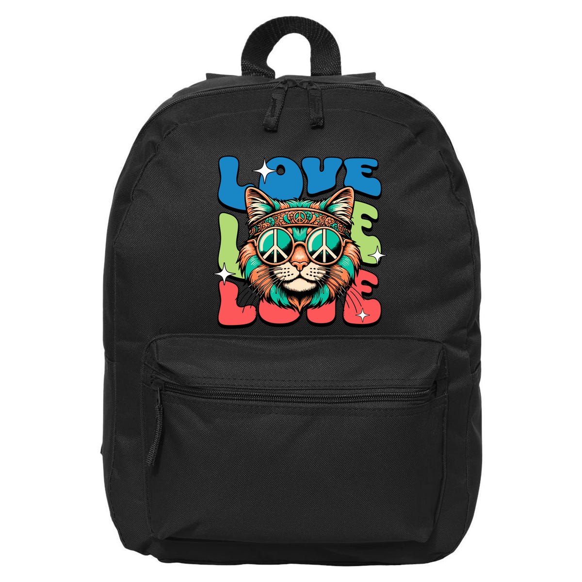 Love Hippie Cat Retro 80s Peace 16 in Basic Backpack