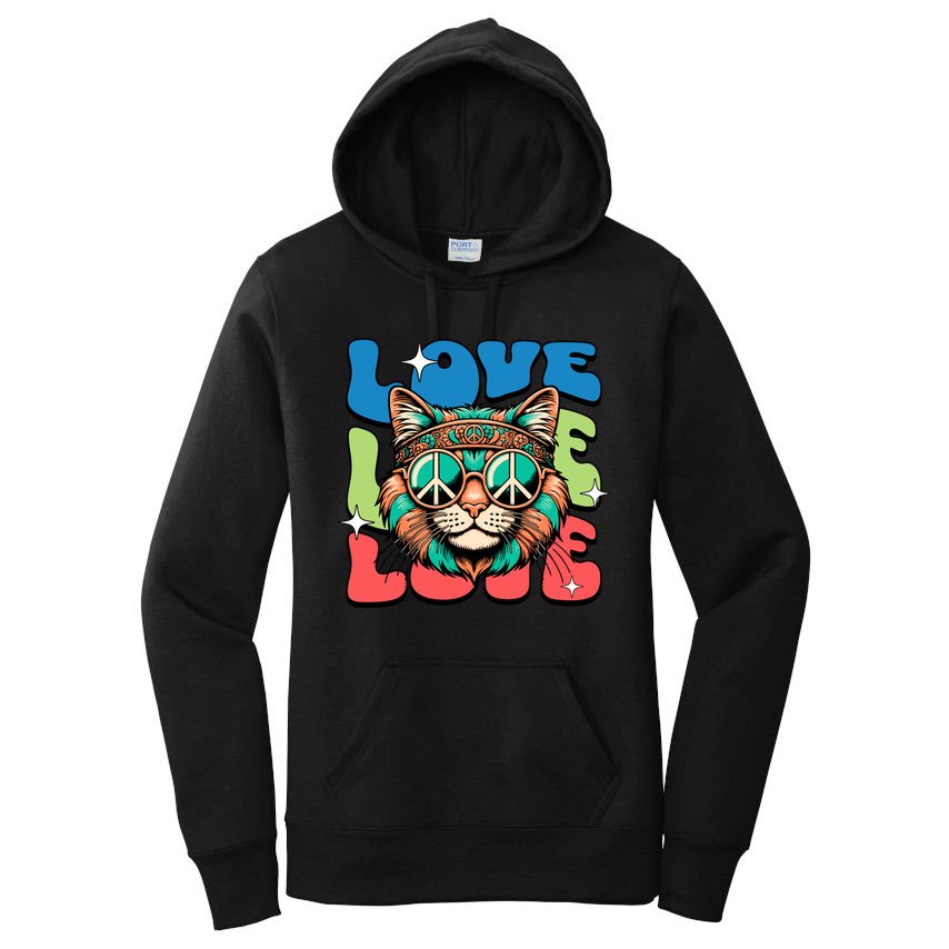 Love Hippie Cat Retro 80s Peace Women's Pullover Hoodie