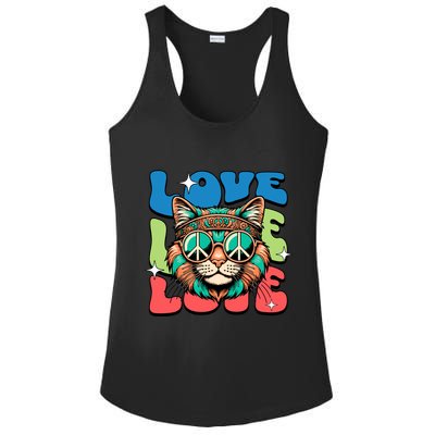 Love Hippie Cat Retro 80s Peace Ladies PosiCharge Competitor Racerback Tank