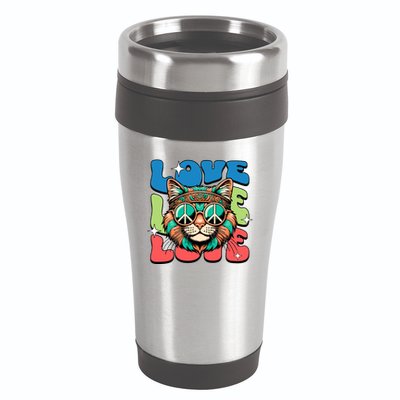 Love Hippie Cat Retro 80s Peace 16oz Travel Tumbler