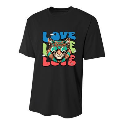 Love Hippie Cat Retro 80s Peace Youth Performance Sprint T-Shirt