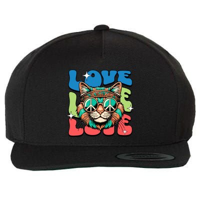 Love Hippie Cat Retro 80s Peace Wool Snapback Cap