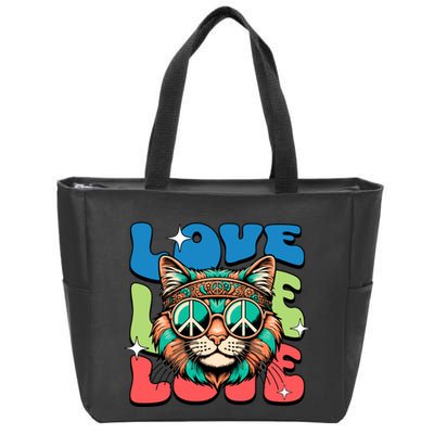 Love Hippie Cat Retro 80s Peace Zip Tote Bag