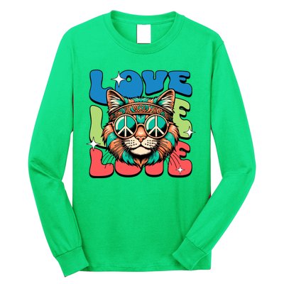 Love Hippie Cat Retro 80s Peace Long Sleeve Shirt