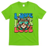 Love Hippie Cat Retro 80s Peace T-Shirt