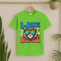Love Hippie Cat Retro 80s Peace T-Shirt