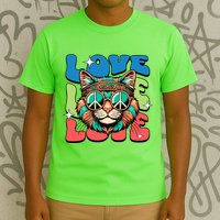 Love Hippie Cat Retro 80s Peace T-Shirt