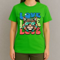 Love Hippie Cat Retro 80s Peace T-Shirt