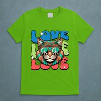 Love Hippie Cat Retro 80s Peace T-Shirt