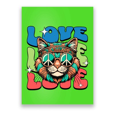 Love Hippie Cat Retro 80s Peace Poster