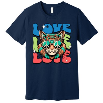 Love Hippie Cat Retro 80s Peace Premium T-Shirt