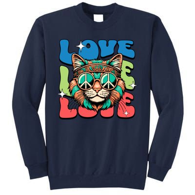 Love Hippie Cat Retro 80s Peace Tall Sweatshirt