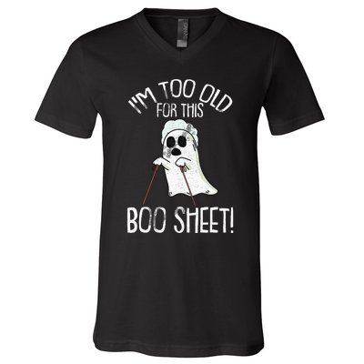 Lazy Halloween Costume Ghost Funny and Relatable Design V-Neck T-Shirt